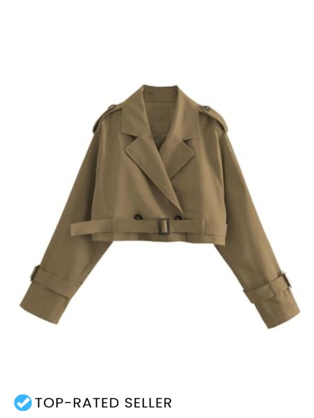 Cropped Trench Coat Double Breasted Belted Cuffs Womens Casual Jacket